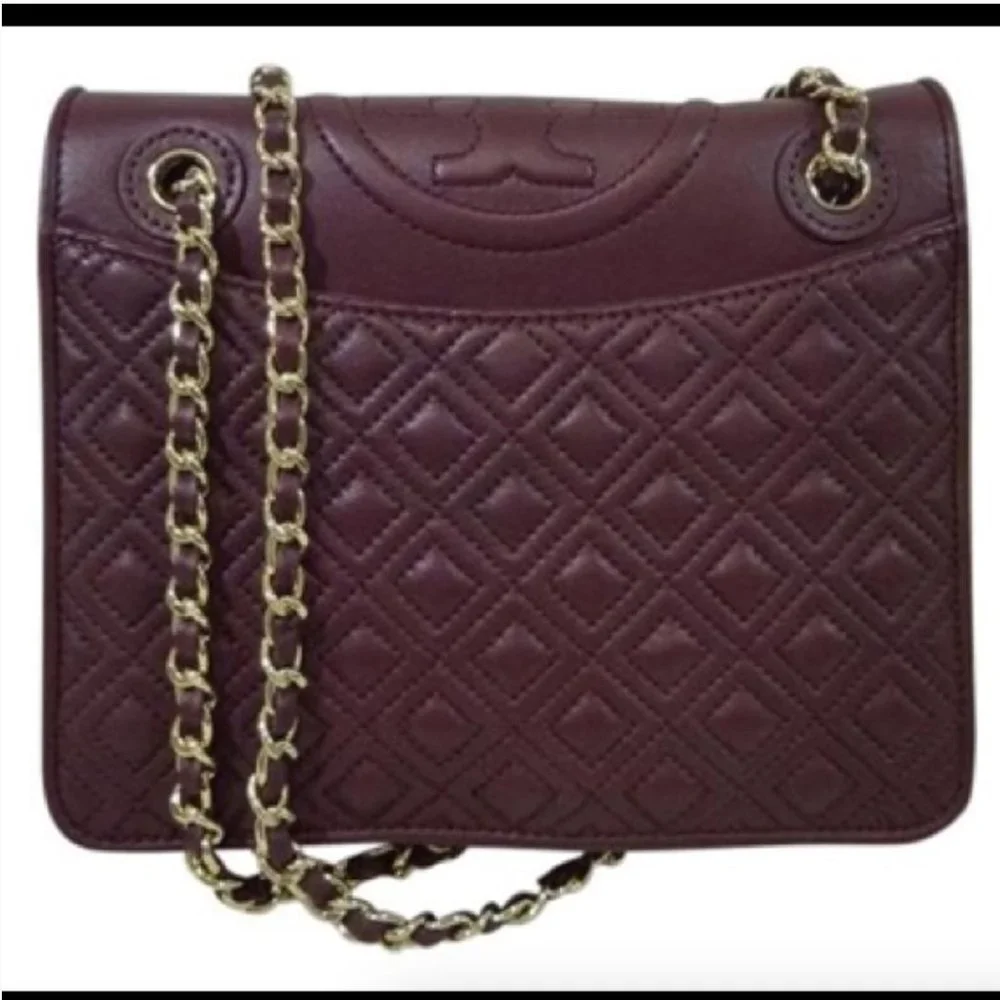 Tory Burch burgundy maroon, red Fleming bag, Crossbody, gold chain - Picture 11 of 13